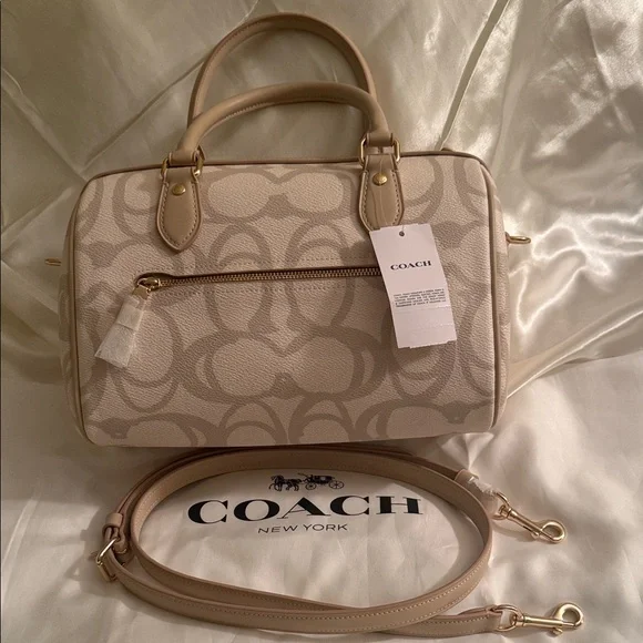 ⭐️Coach NWT Rowan Satchel In Sketch Signature Canvas / Crossbody & Gold Hardware - Picture 8 of 10